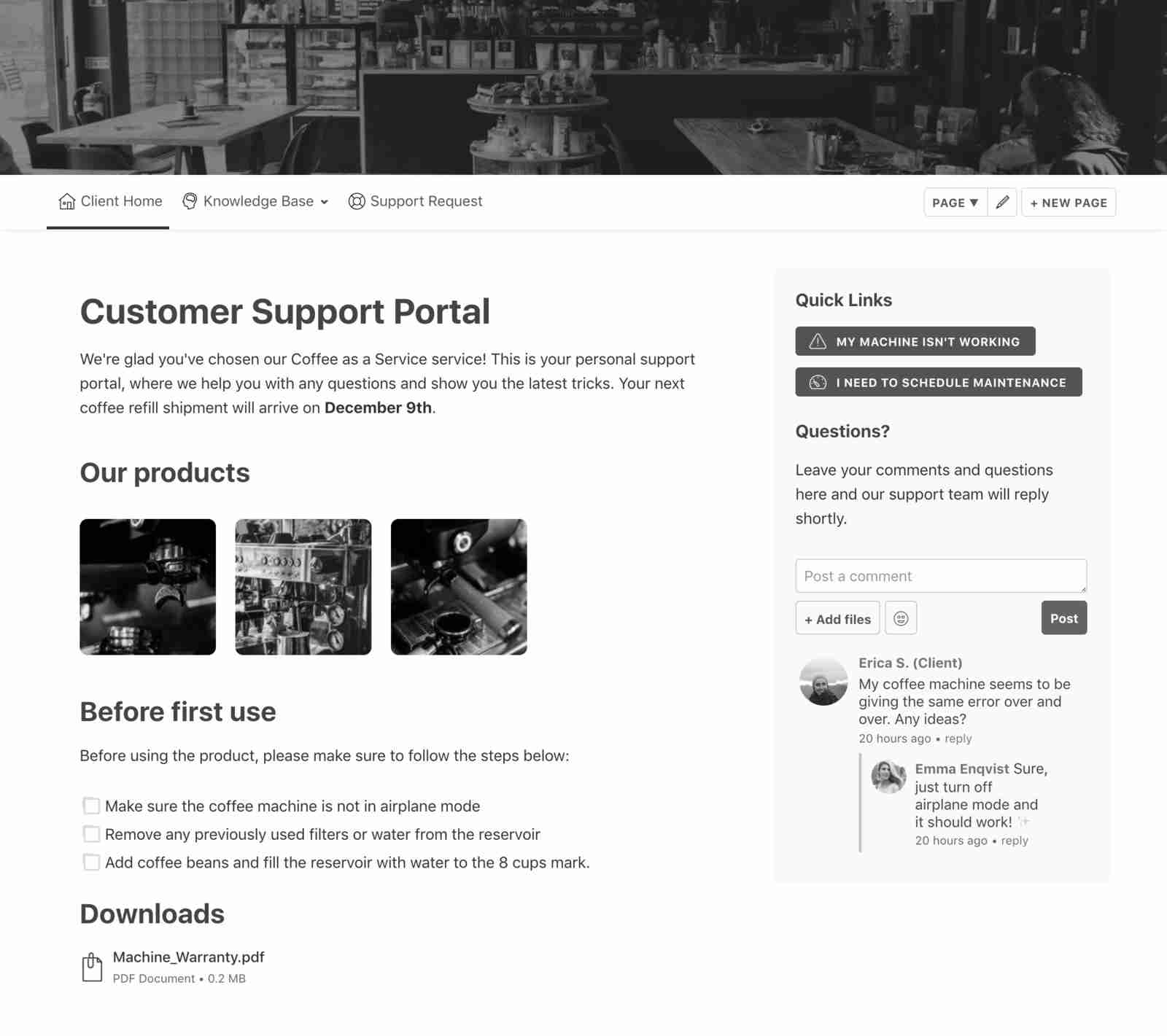 Client portal and extranet intranet screenshot
