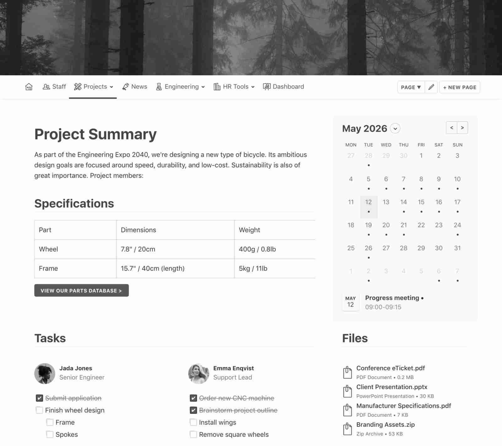 Project collaboration intranet screenshot